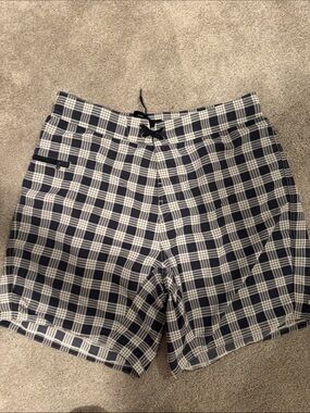 Patagonia Navy and White Plaid Swim Trunks